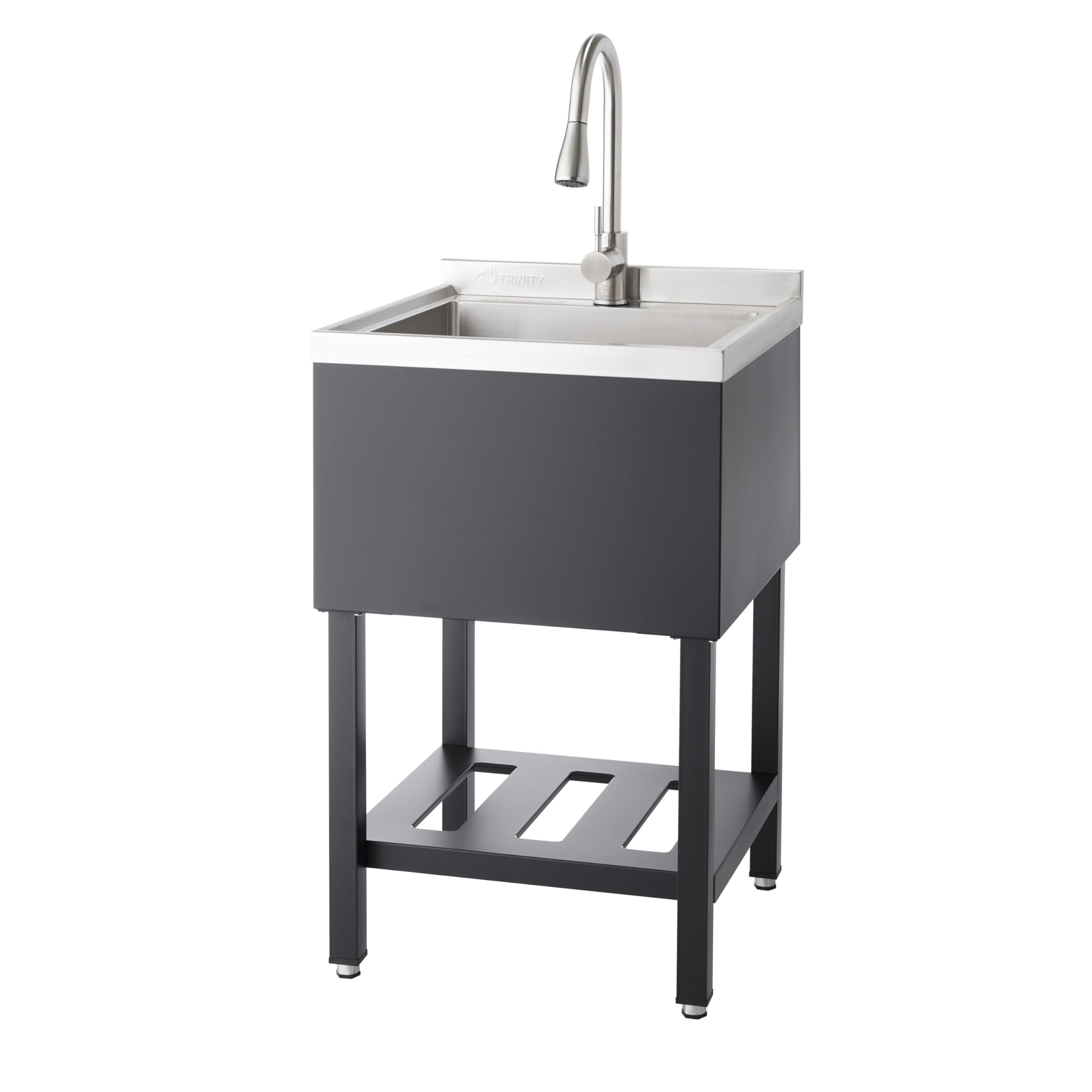 TRINITY Stainless Steel Freestanding Single Bowl Utility Sink for Garage, Laundry Room, and Commercial Use, Includes Pull-Out Fa