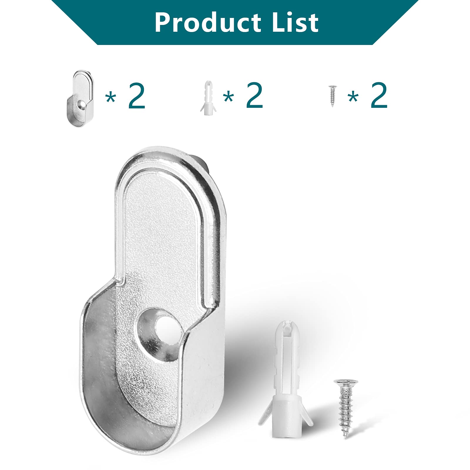 Jiozermi 2 Pack Oval Closet Rod End Supports With 1 Mounting Hole, Wardrobe Bracket Rod Holders Fit For 15X30Mm Oval Rods, Flang