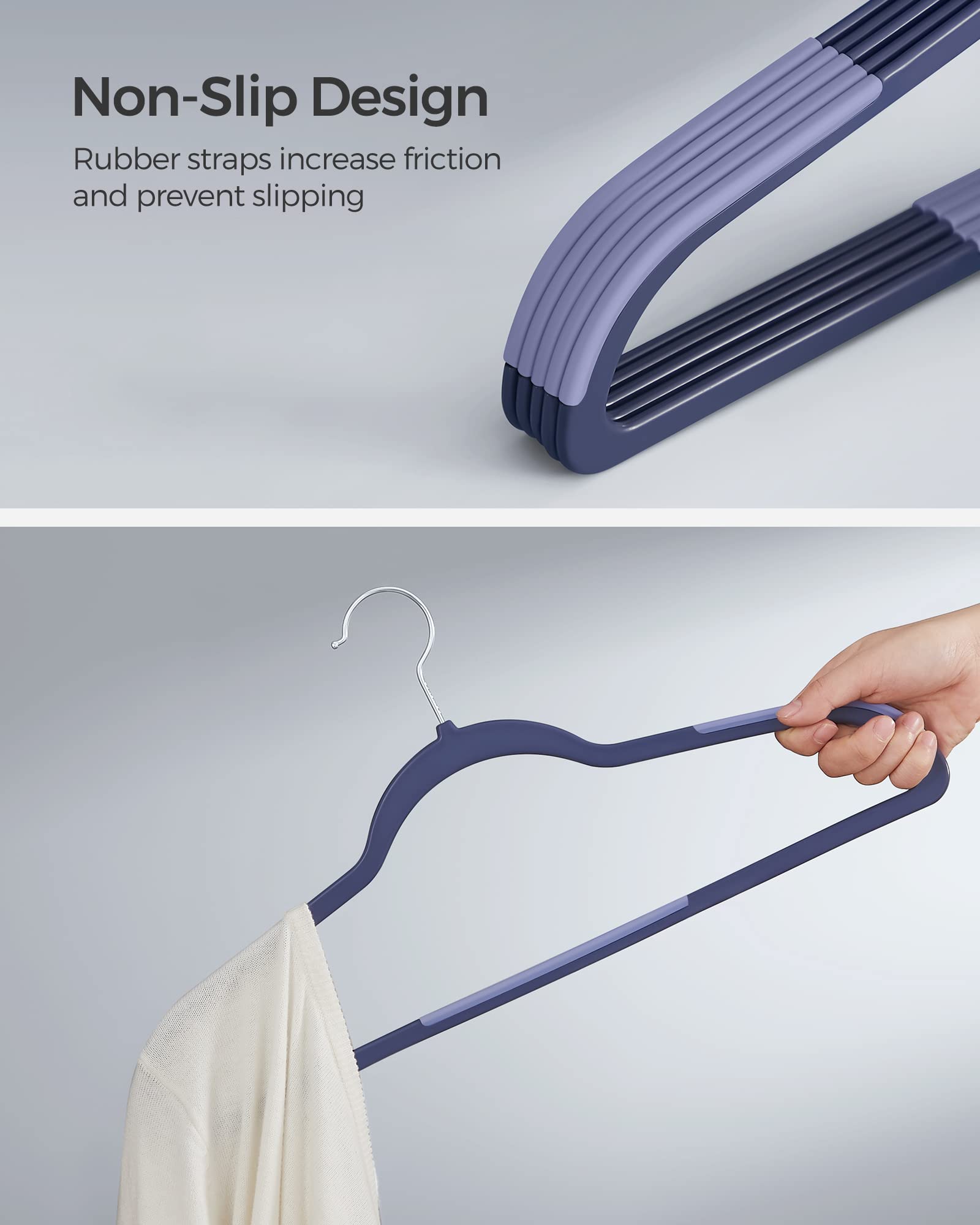 SONGMICS Clothes Hangers  Pack of 50 Plastic Coat Hangers  Non-Slip  Space-Saving  0.2 Inches Thick  17.7 Inches Long  360