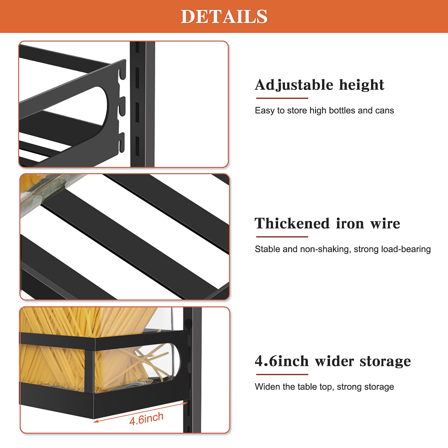X-cosrack Wall Mount Spice Rack Organizer, 5 Tier, Height-Adjustable, Carbon Steel, 32.3'' x 16.6'' x 5.4'', Black,