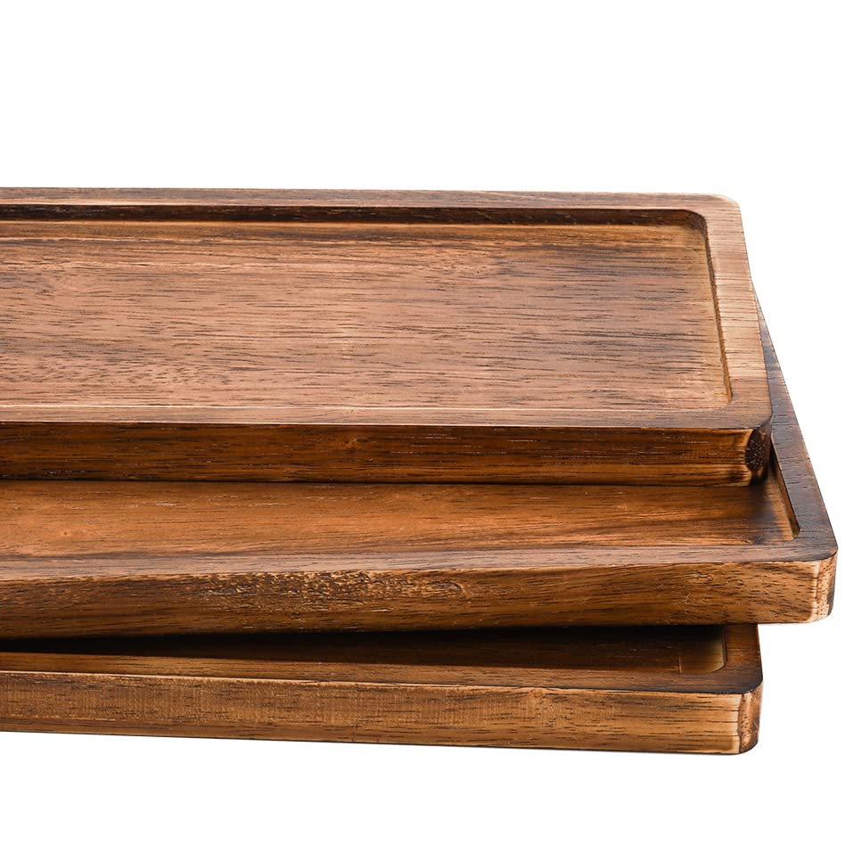 Soujoy Set Of 4 Wood Serving Tray, Oak Platter For Food, 12'', 14.5'' Rectangular Charcuterie Board With Edge For Home Decor, De