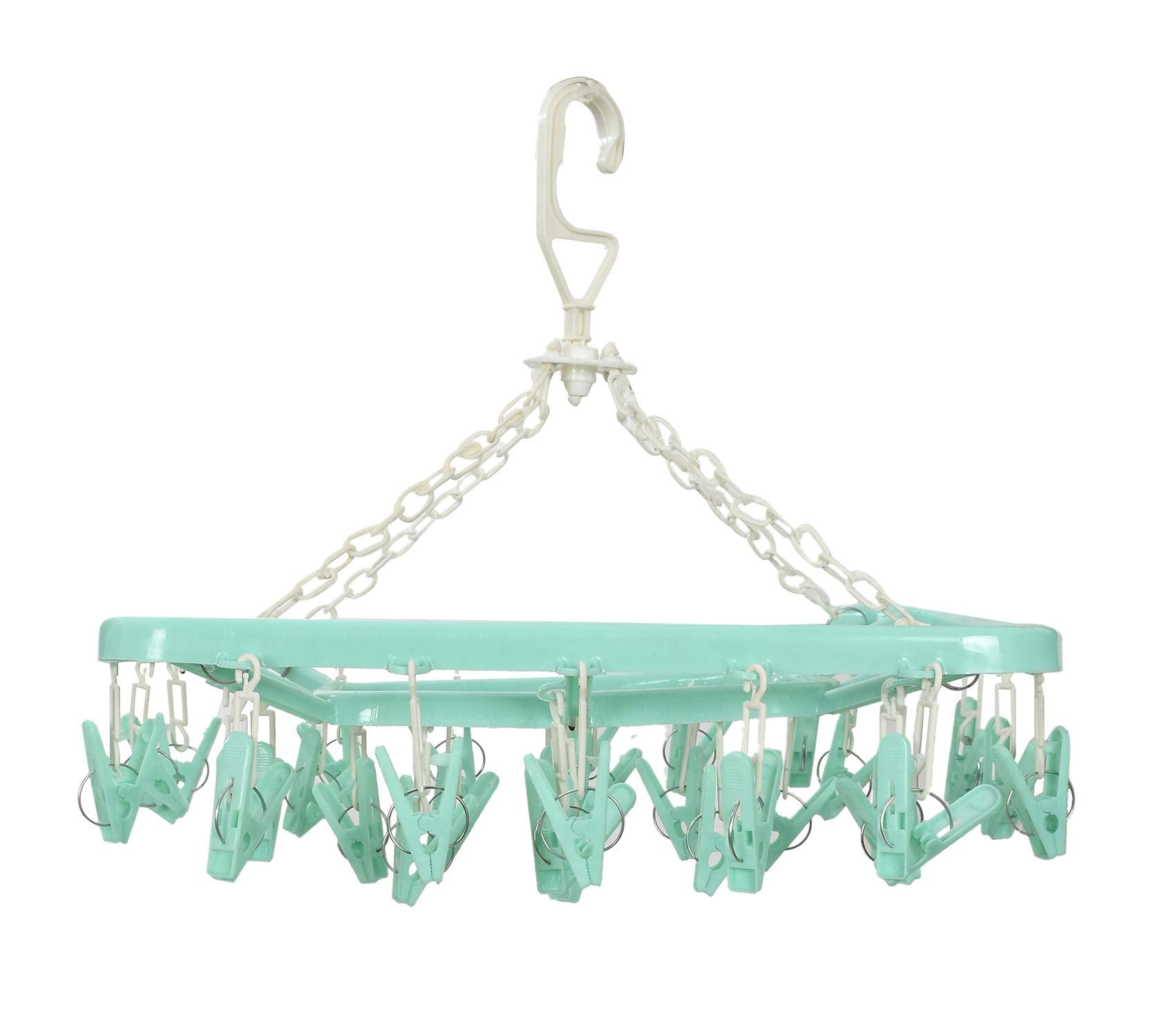 Kuber Industries Cloth Drying Stand Hanger With 32 Clips|Heavy Duty & Strong Plastic Material|Baby Clothes Hanger|Size 40 X 30 X