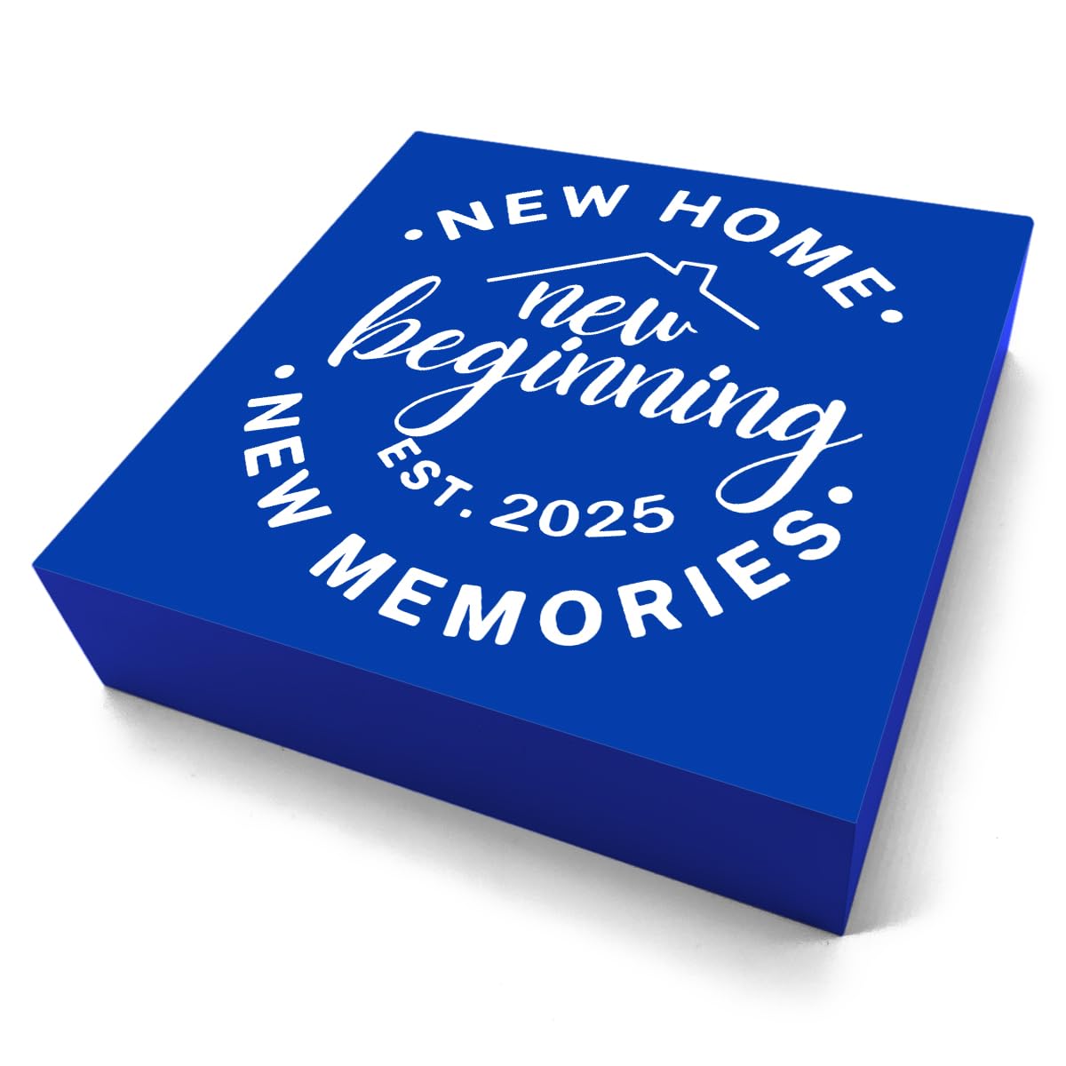 HTBIG Home Sweet Home Sign - Housewarming Gift, Funny New Memories Wooden Box Sign for Living Room Shelf Desk Decoration, 5x5 In