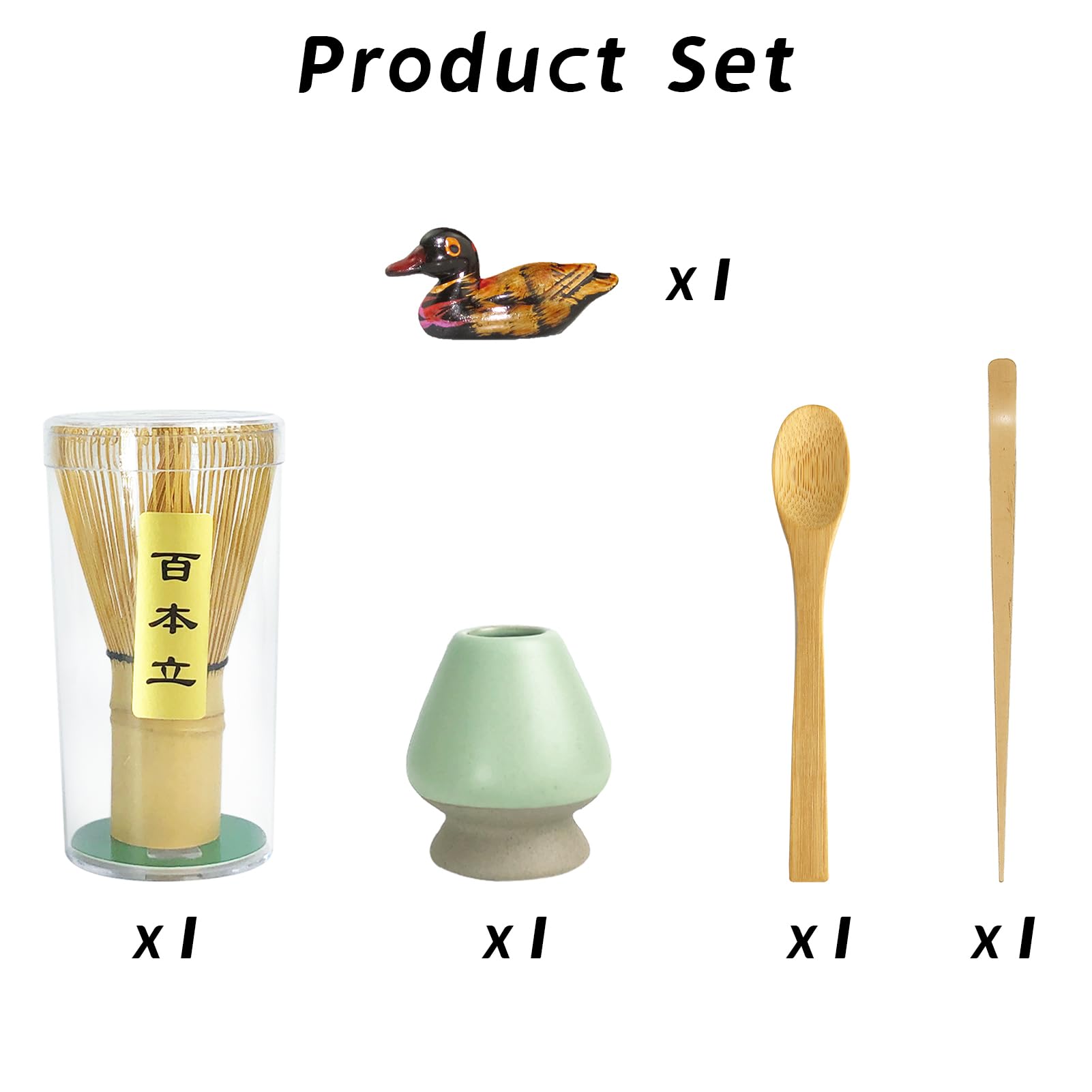 Artcome 5 Pcs Japanese Matcha Tea Set, Matcha Whisk, Traditional Scoop, Tea Spoon, Scoop Holder, Ceramic Whisk Holder Handmade M