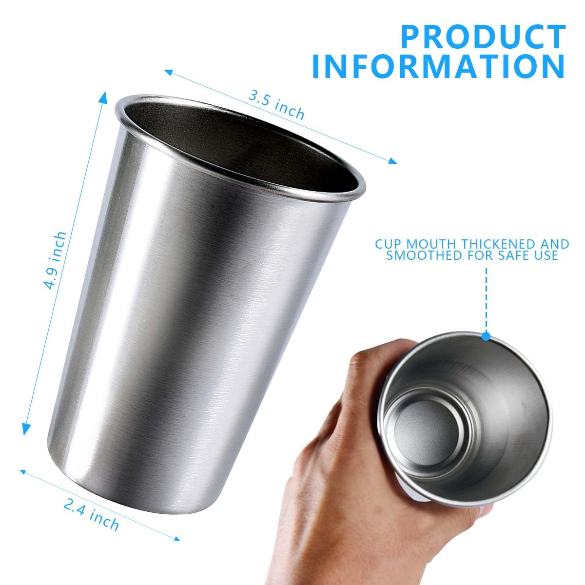 Kiseer 5 Pack 16 Ounce Stainless Steel Pint Cups Shatterproof Cup Tumblers Unbreakable Metal Drinking Glasses For Bar, Home, Res