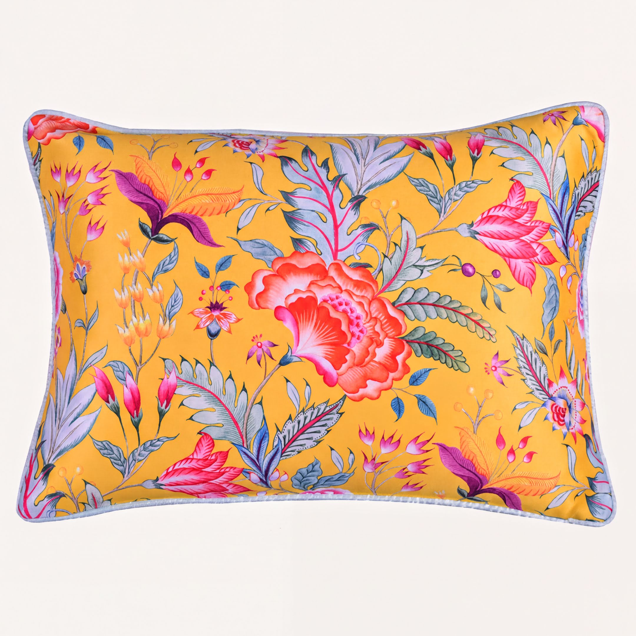 Floral Throw Pillow Covers - 14 x 20 Inches Dark Yellow Decorative Cushion Case