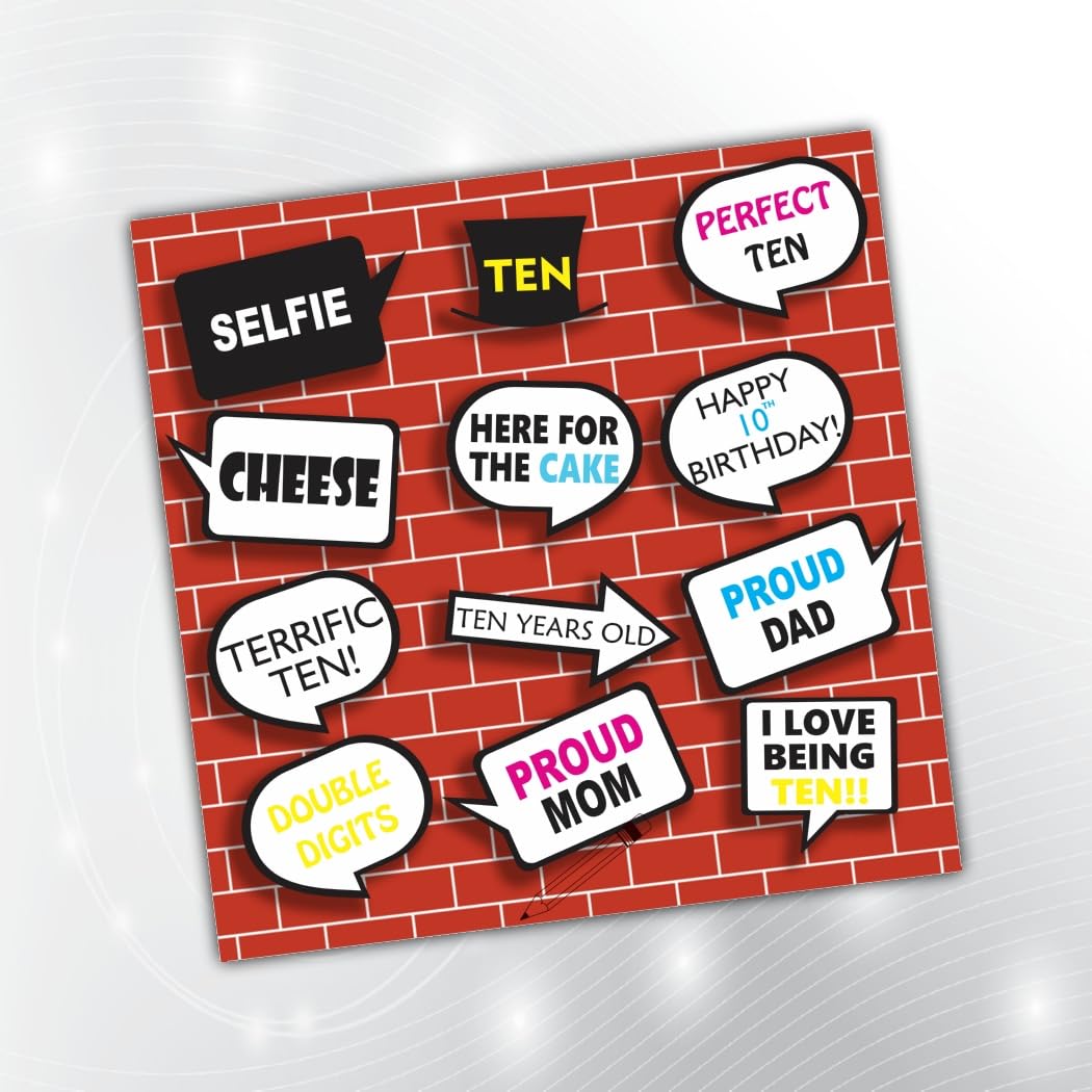 PartyStuff Birthday Theme Props  10th Birthday Party Props (12 Cards)