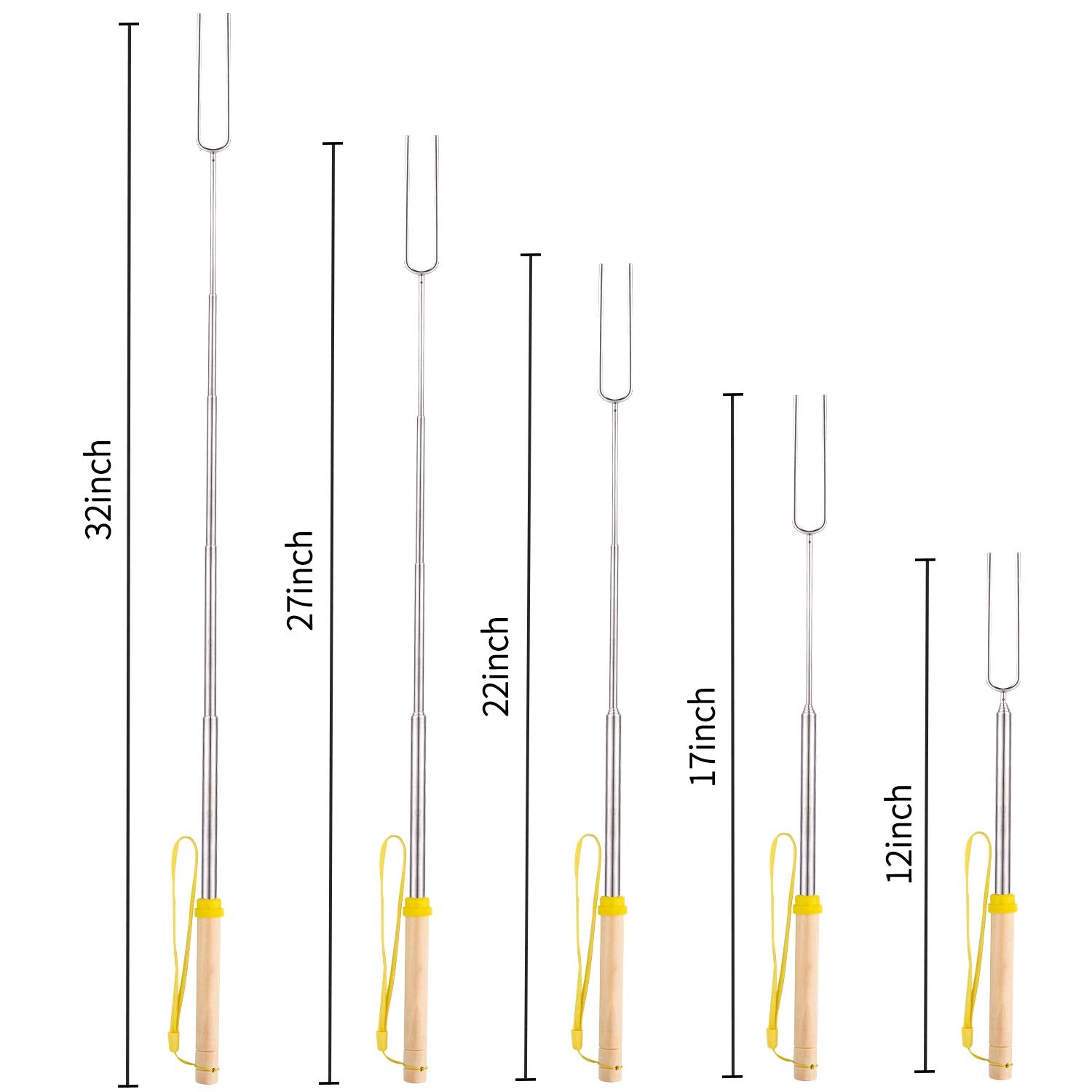 Marshmallow Roasting Sticks 5pcs Hanging Telescoping Smores Skewers 32 Inch BBQ Forks Campfire Tools Hot Dog Sticks
