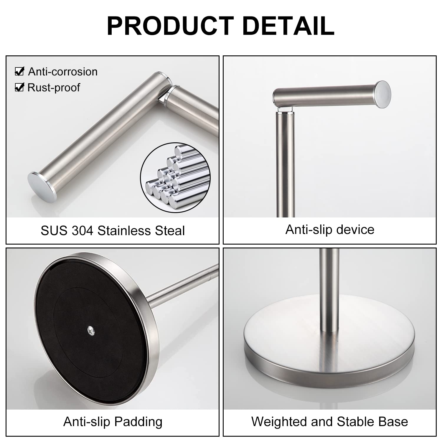 Bgl Toilet Paper Holder Brushed Nickel 2 Pack Standing On Floor, Toilet Paper Holder With Reserve Storage Paper Rolls, Free Stan