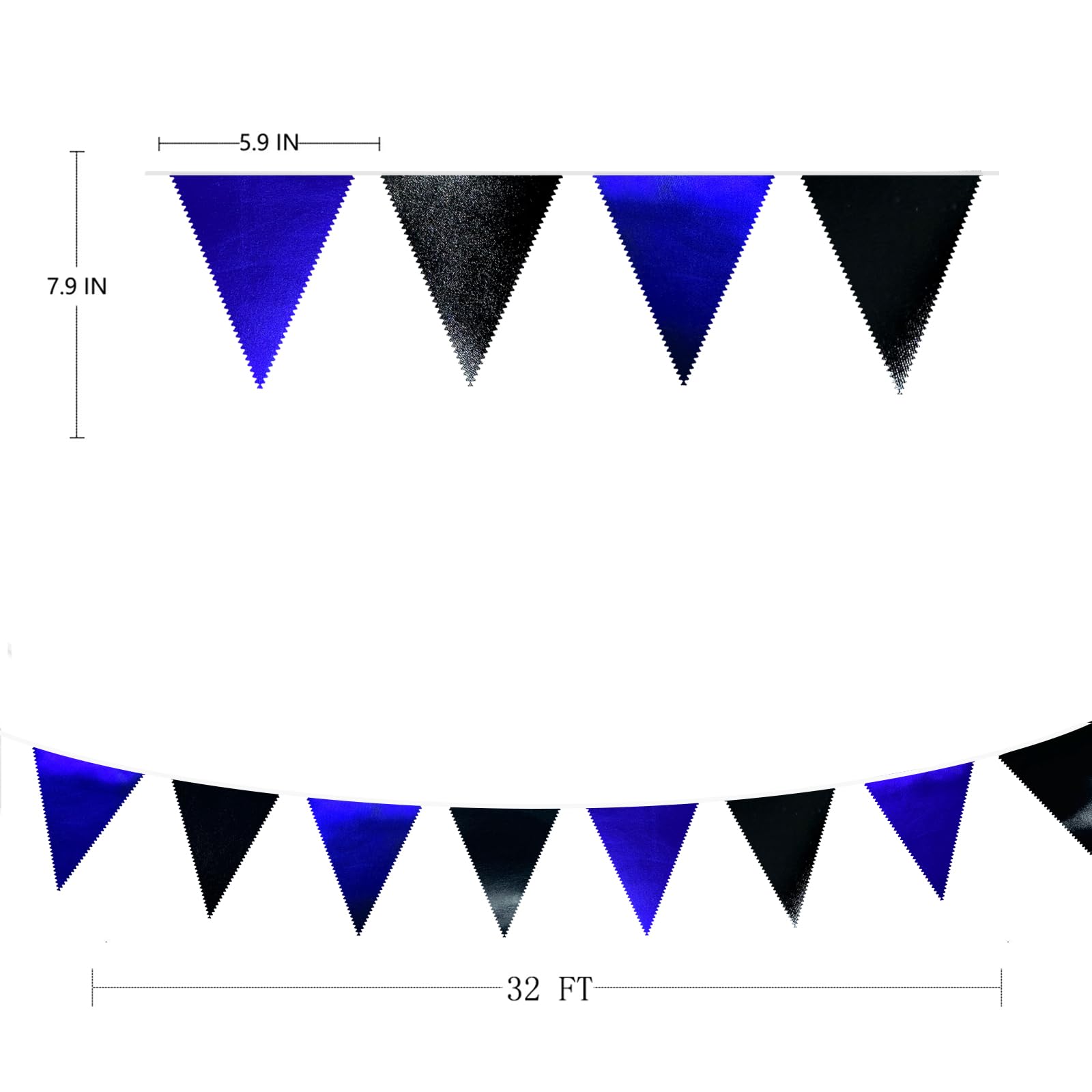 Royal Blue Black Party Decorations Navy Black Metallic Fabric Triangle Pennant Banner Flag Bunting Garland For Graduations Birth