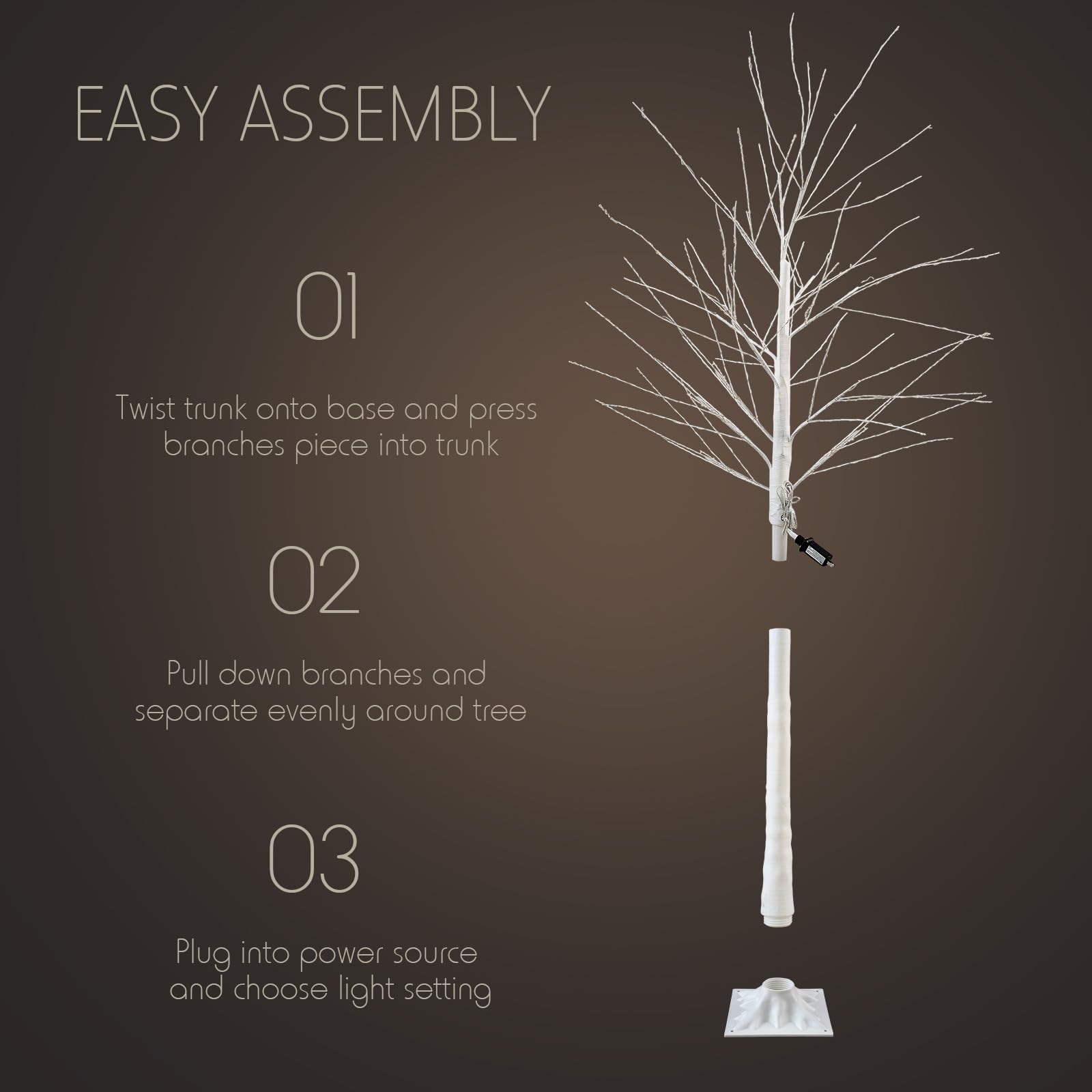 Baquler 6 Pack Lighted Birch Tree - 4 5 6 7 8 Large Christmas Warm-White LED 8 Mode Light Birch Tree Decoration Set for Tha