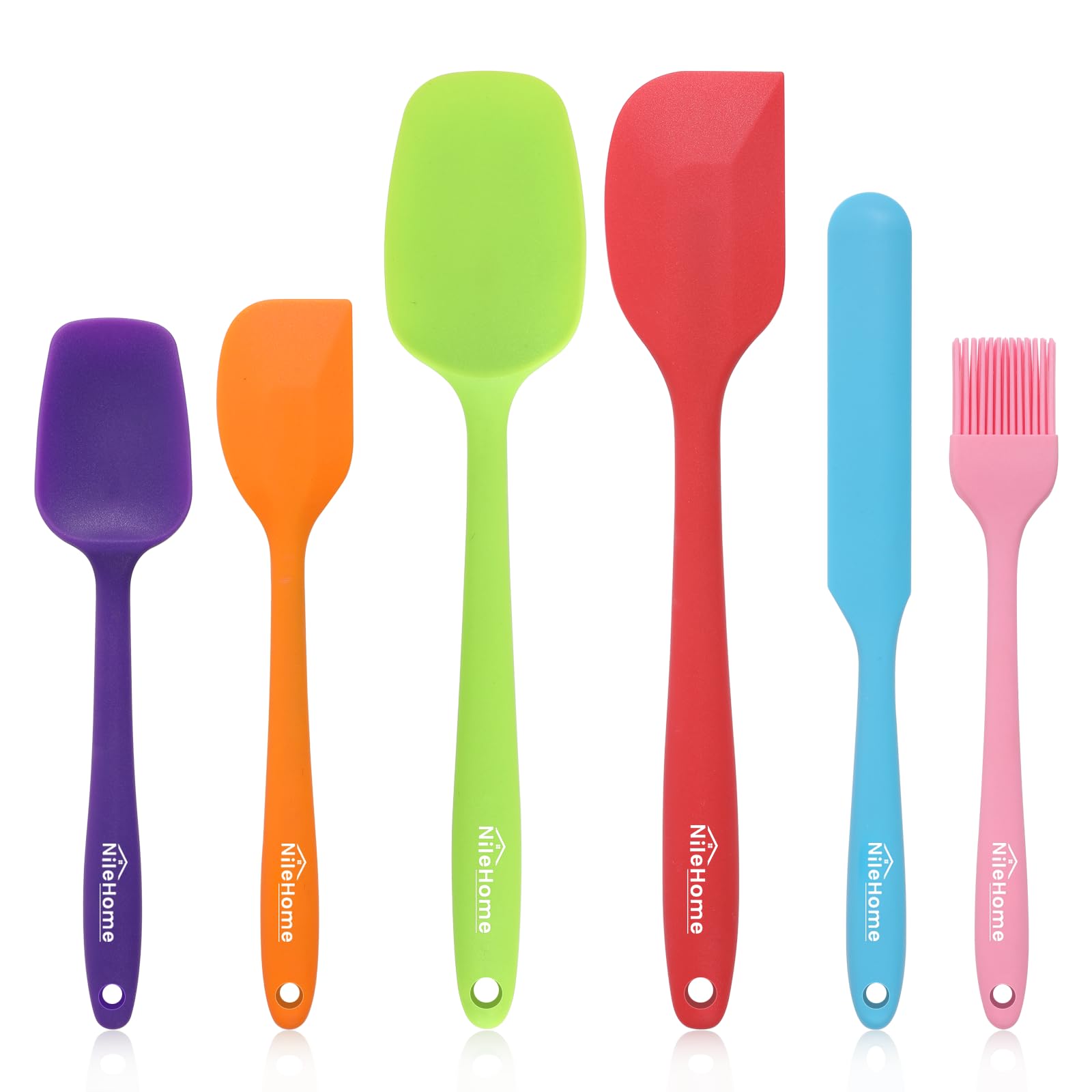 NileHome Silicone Spatula Set, 6 Pieces Food Grade Kitchen Utensils with Silicone Brush Heat Resistant Dishwasher Safe BPA-Free 