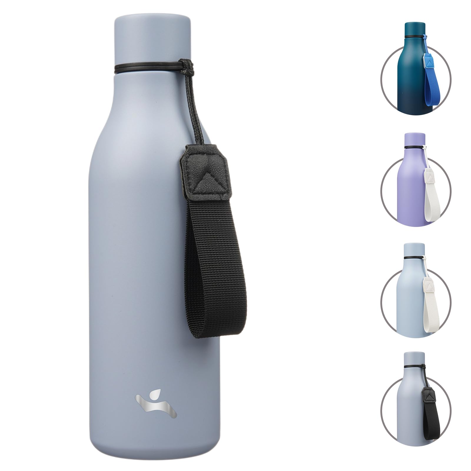 Insulated Water Bottle with Strap,18 oz Double Wall Stainless Steel Vacuum Bottles Metal Water Flask,Grey Blue