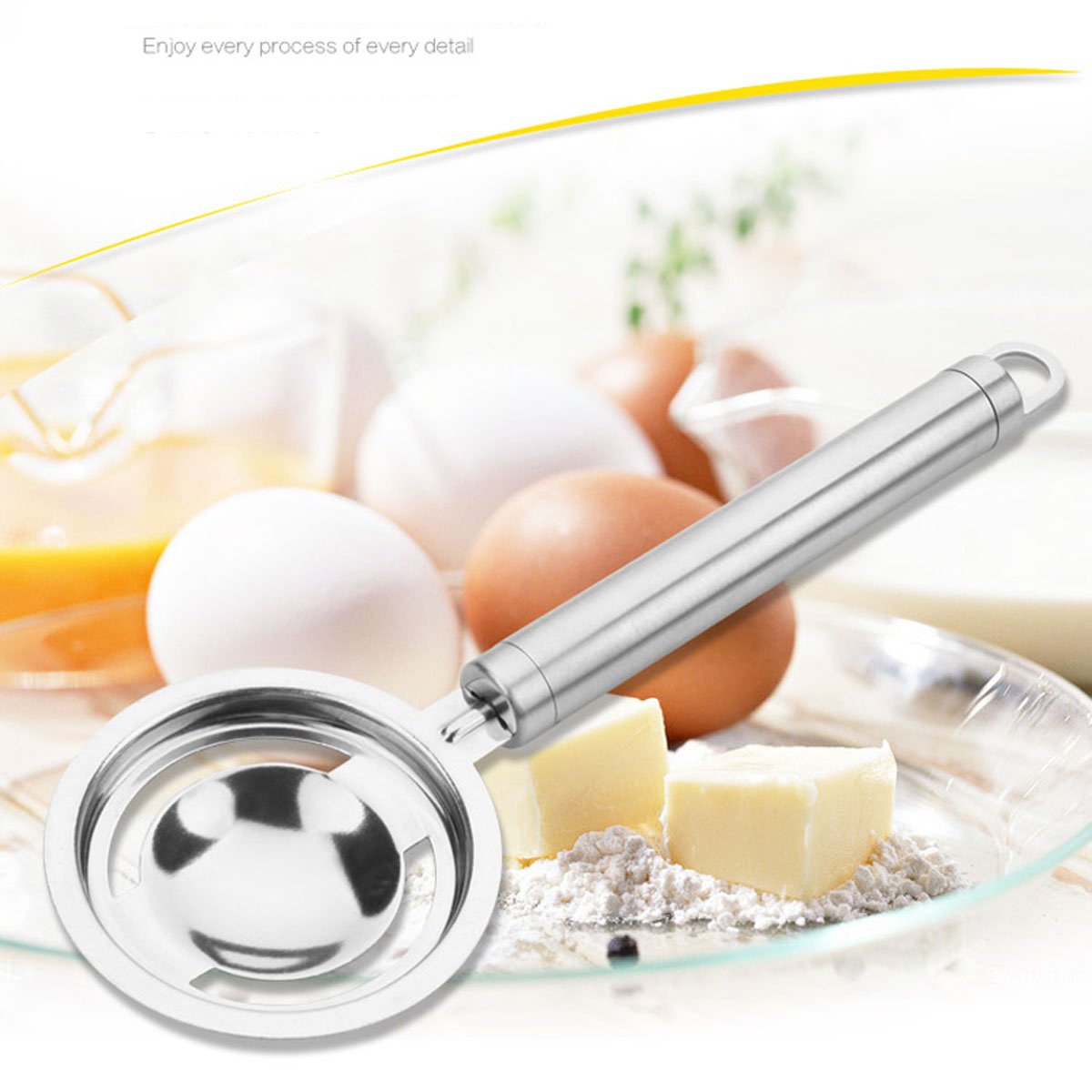 Egg Separator, Stainless Eggs Yolk White Separators Long Handle, Silver