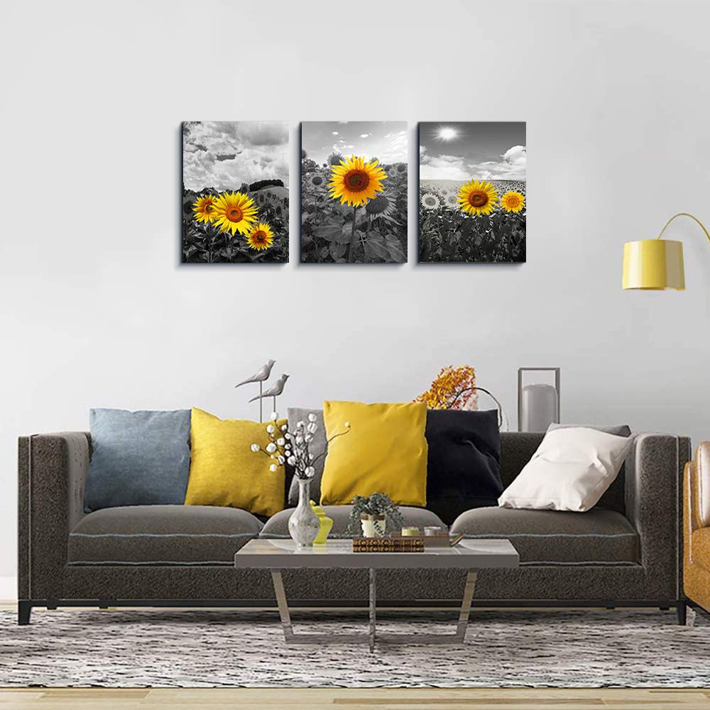 Canvas Wall Art For Living Room Family Wall Decor For Kitchen Black And White Pastoral Scenery Sunflower Flowers Bedroom Wall Pa