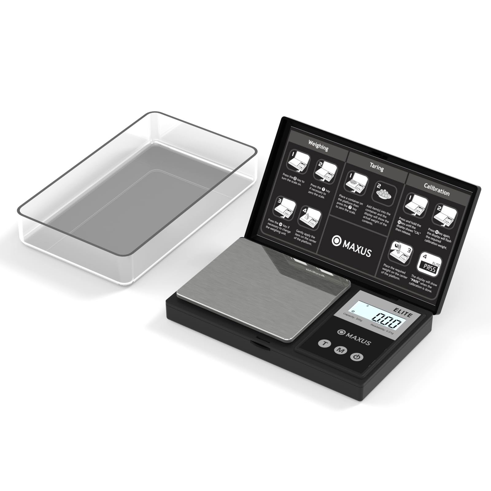 Maxus Digital Pocket Gram Scale 500G X 0.01G High Precision With Tray, Weighs Small Food, Jewelry, Ounces, Grains, Lcd Display,