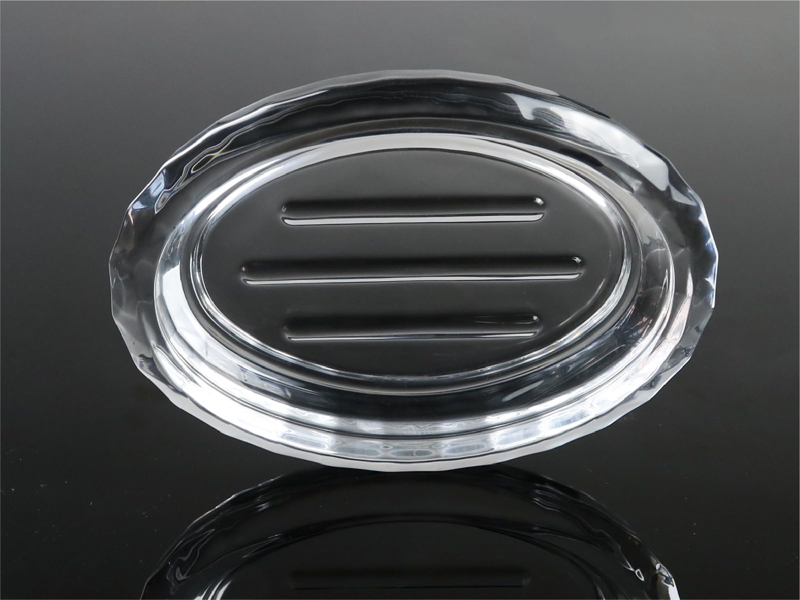 Clear Glass Soap Dish With Raised Ridges, Oval Heavy Bar Soap Holder For Bathroom Counter, Shower, Kitchen Sink