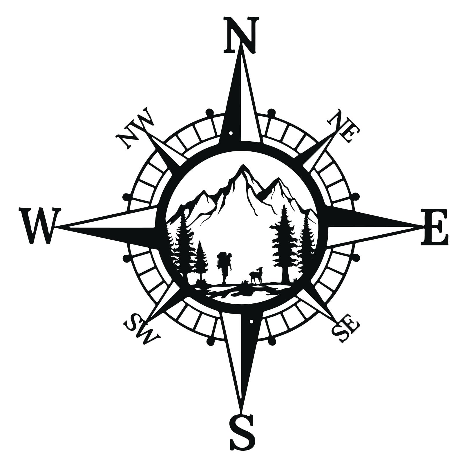ruelen Metal Decorative Nautical Compass Wall Decor,Mountain Forest Decor Living Room Bedroom Office Porch Garden Patio Signs Wa