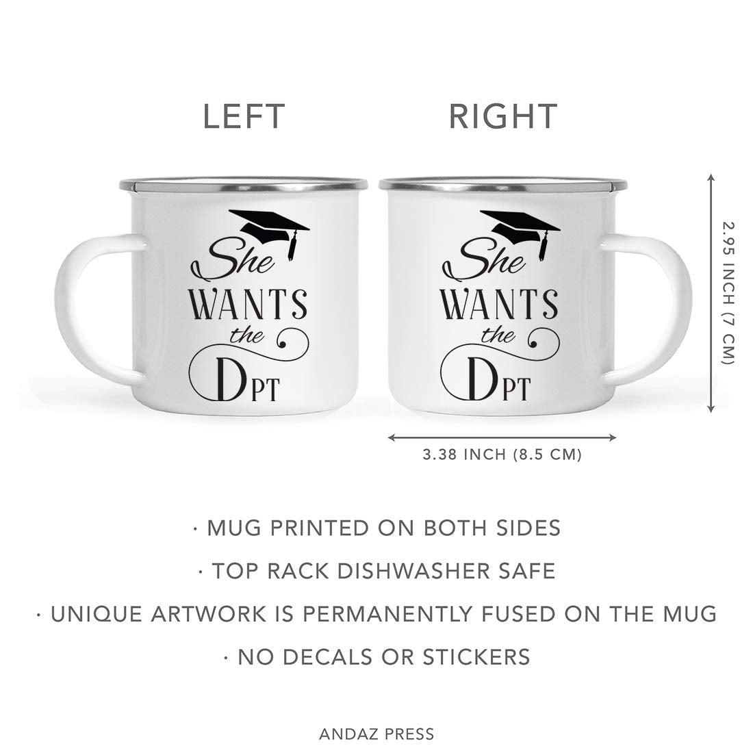Andaz Press 11Oz. Doctor Of Physical Therapy Graduation Stainless Steel Campfire Coffee Mug Gift, She Wants The Dpt, 1-Pack, Ena