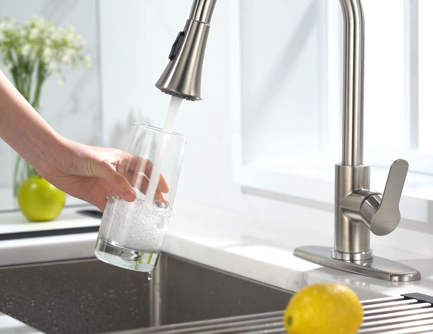 AMAZING FORCE Kitchen Faucet with Pull Down Sprayer 2 Modes Stainless Steel Kitchen Sink Faucet Single Handle Faucet for Kitchen Sink RV Kitchen Faucet Laundry Sink Faucet with 1.8GPM  Brushed Nickel