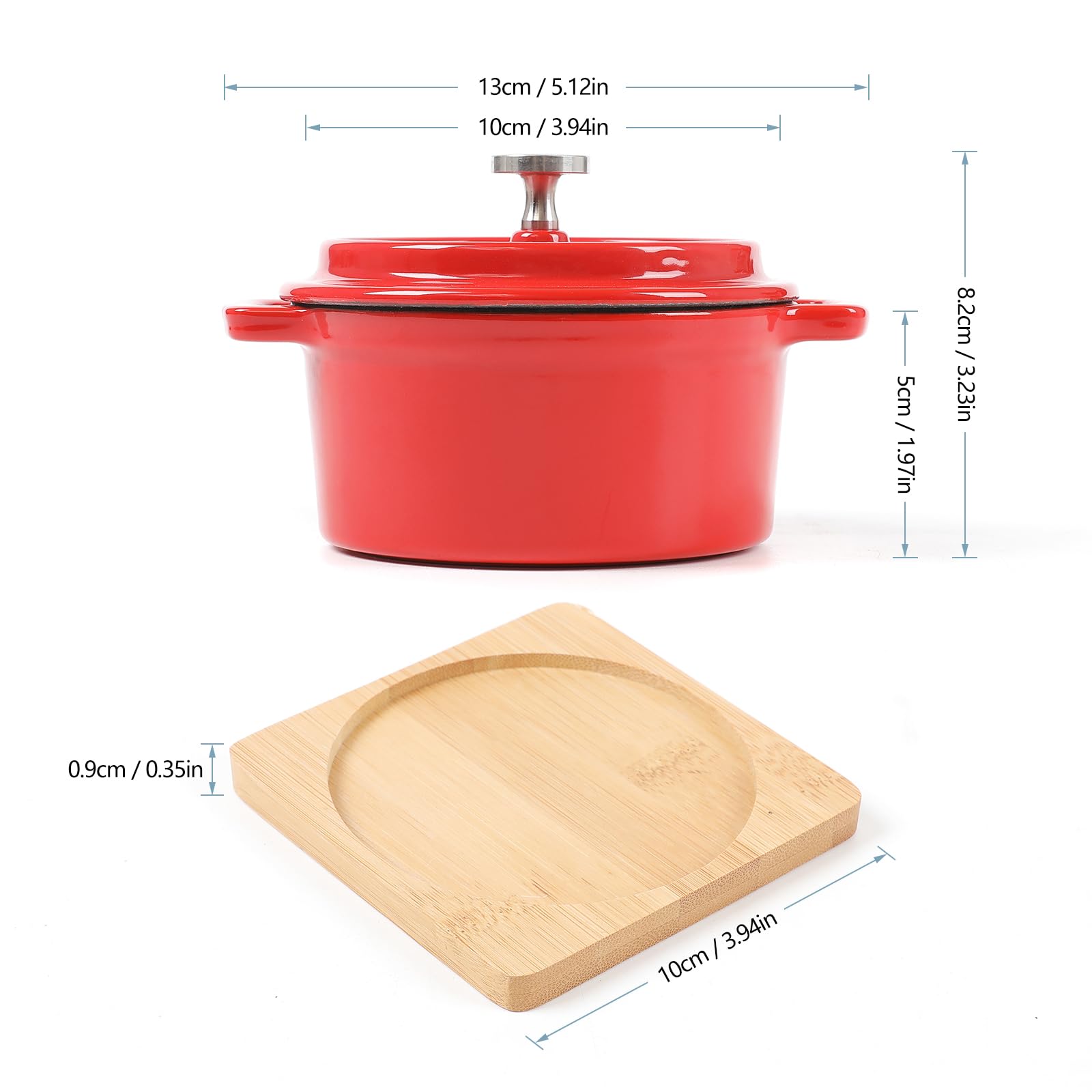 Hawok Enameled Cast Iron Mini Cocotte Sauce Pan With Lid 270Ml/9.13Oz/1.08Cups Mini Dutch Oven Red Set Of 2