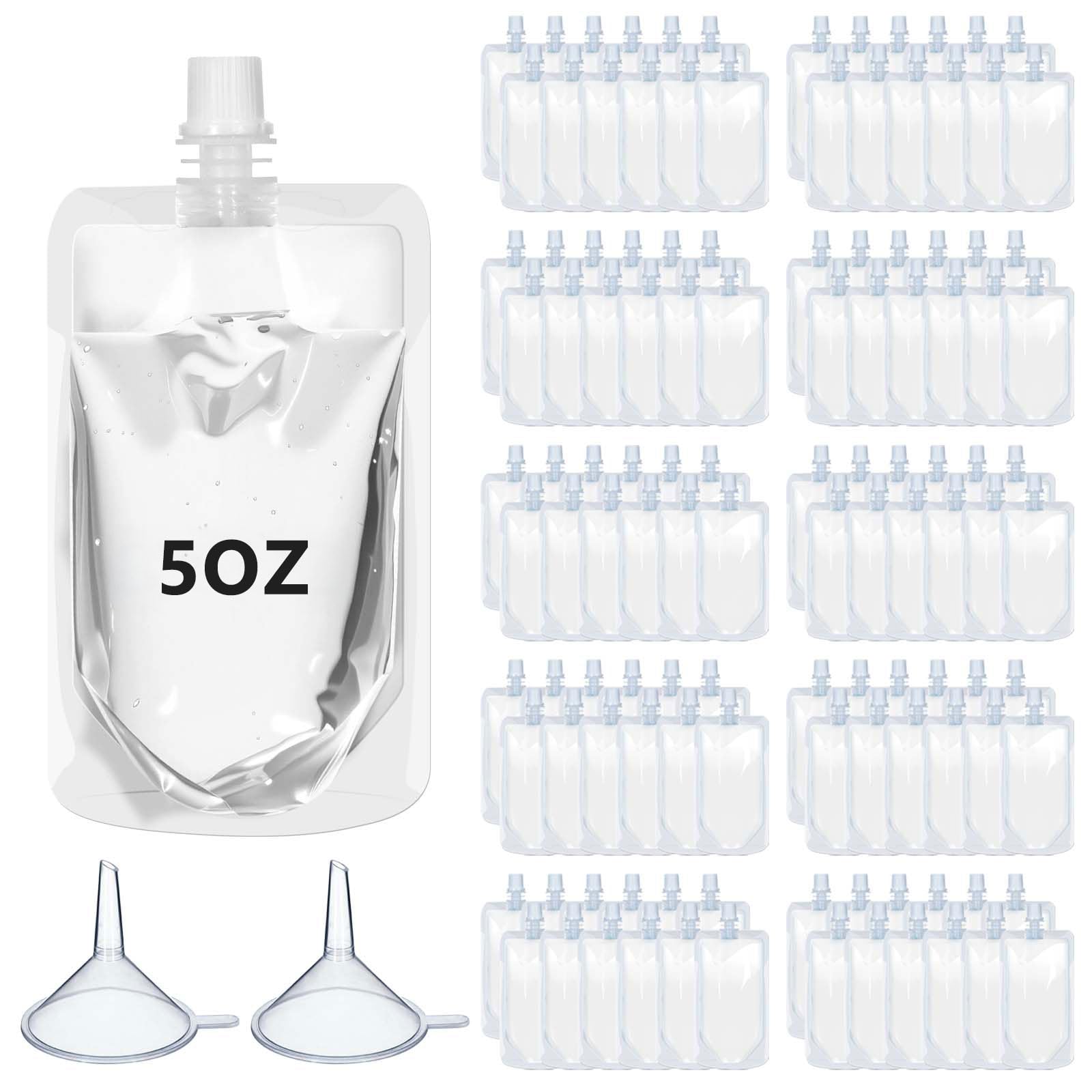 Seeloowy 100 Pcs Plastic Pouches Bulk Clear Juice Bags Squeeze Pouches Plastic Leak Proof Bags with Funnel for Party Favors (5 o