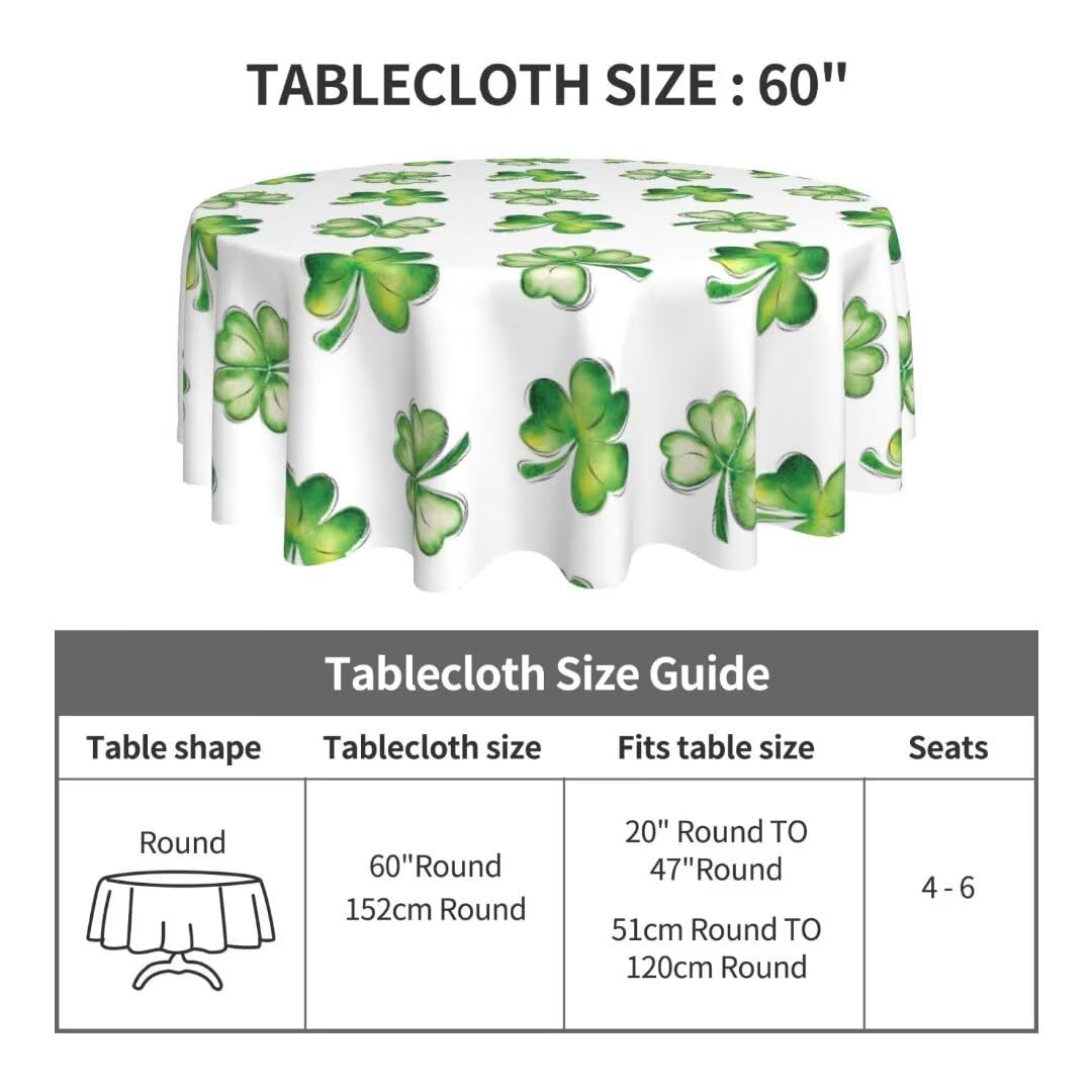 BETGINY St. Patrick s Day Tablecloth 60 Inch Round Watercolor Shamrock Table Cloth Washable Wrinkle Resistant Rustic Lucky Gree