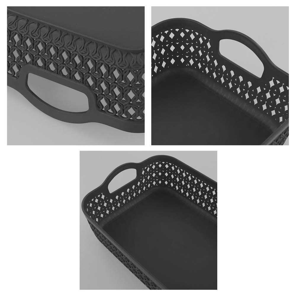 Zerdyne 6-Pack Gray Small Plastic Storage Baskets Tray With Handle