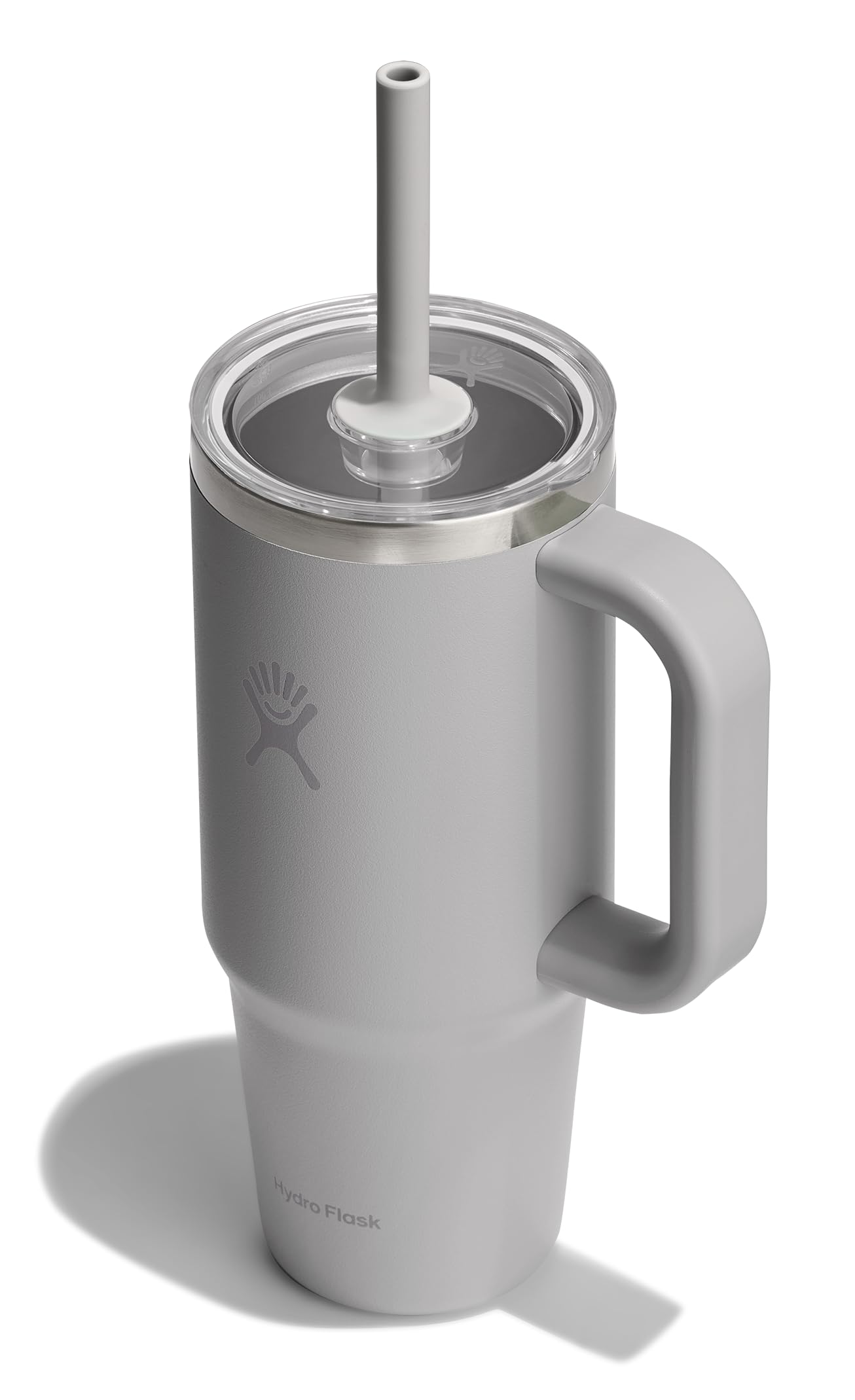 Hydro Flask 24 Oz Travel Tumbler with Handle, Clear Lid and Straw - Insulated Stainless Steel in 24 Oz Birch Gray