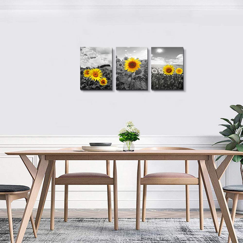 Canvas Wall Art For Living Room Family Wall Decor For Kitchen Black And White Pastoral Scenery Sunflower Flowers Bedroom Wall Pa
