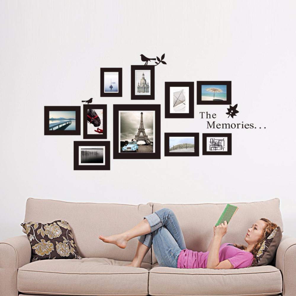 Fufibwoesan Wall Decal With 10 Photo Frames Wall Sticker Diy Removable Vinyl Family Lettering Sayings Wall Decor No English Alph