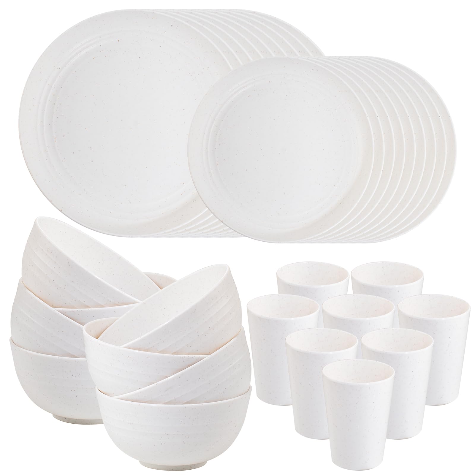 Supernal 32pcs Wheat Straw Dinnerware Sets, White Dishes for 8, Plates and Bowls Sets, Reusable Plastic Plates, Microwave Dishwa