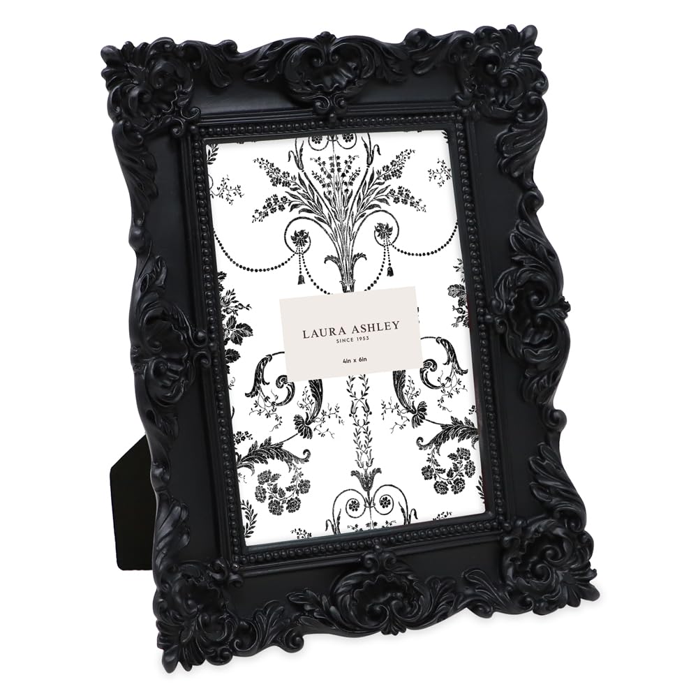 Laura Ashley 4x4 Gold Ornate Textured Hand-Crafted Resin Picture Frame with Easel & Hook for Tabletop & Wall Display, Decorative