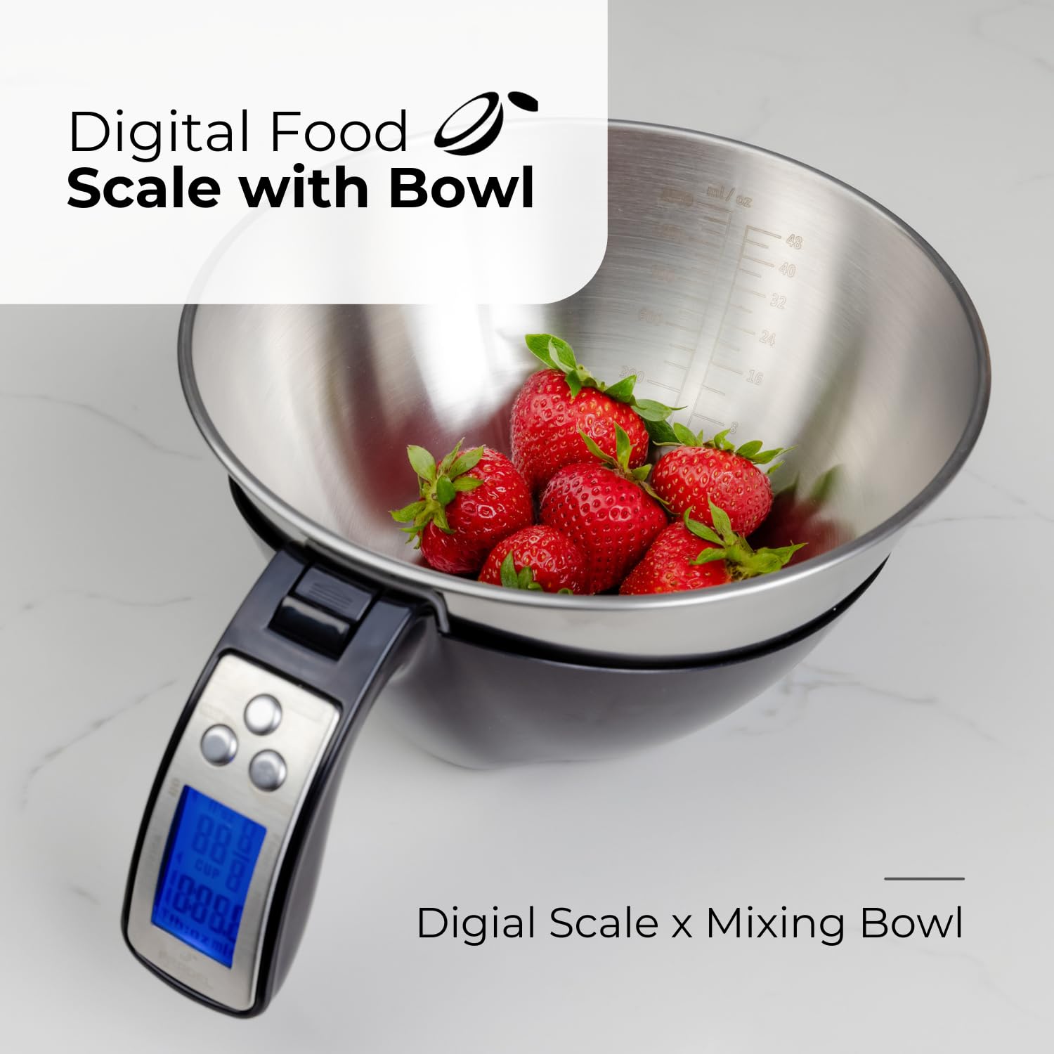 Fradel Digital Kitchen Food Scale With Bowl - 11Lb, Grams & Ounces - Removable, Dishwasher-Safe Mixing Bowl - Black