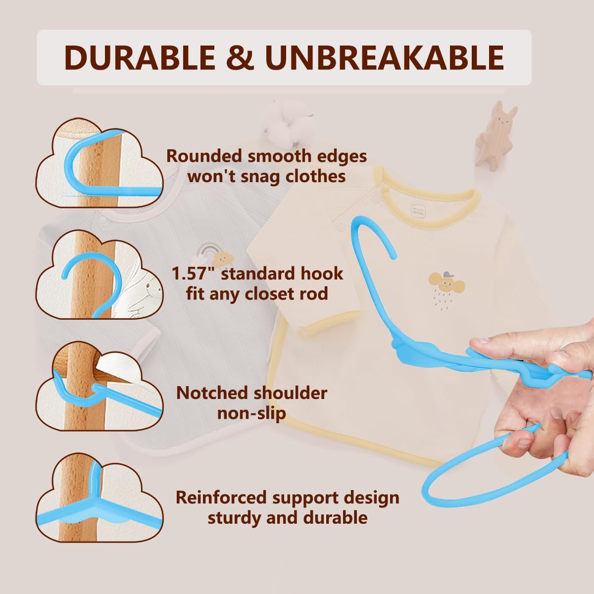 Trusir Baby Hangers For Closet 60 Pack Blue Plastic Kids Children'S Clothes Hangers Non-Slip (Blue, 60)