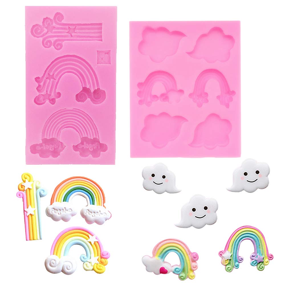 Fewo Rainbow And Cloud Fondant Molds Silicone Gum Paste Polymer Clay Resin Sugar Craft Mould Birthday Party Baby Shower Cake Cup