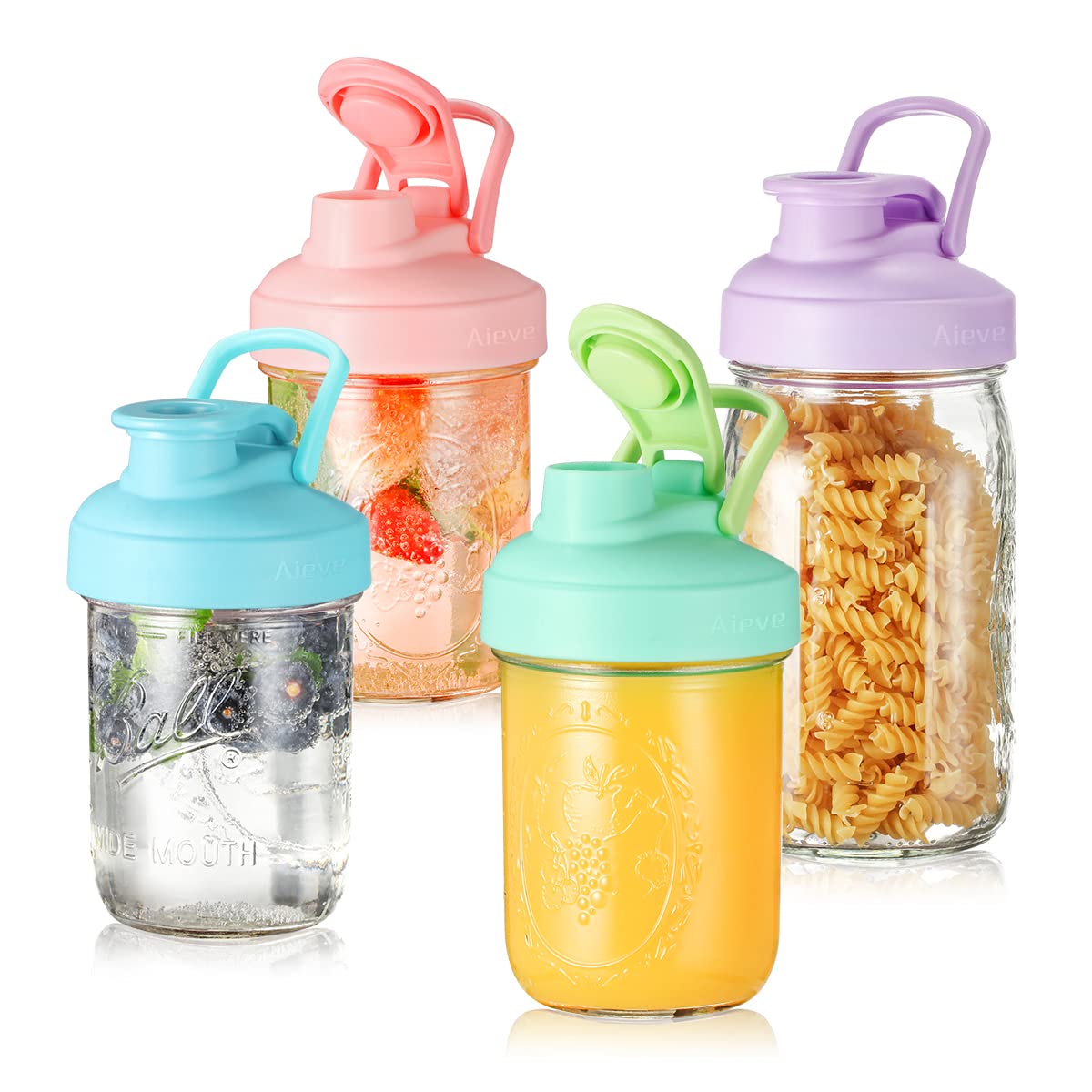 Aieve Mason Jar Lids, 4 Pack Wide Mouth Mason Jar Pour Spout Lid, Canning Lids With Flip Top Lid, Leak-Proof