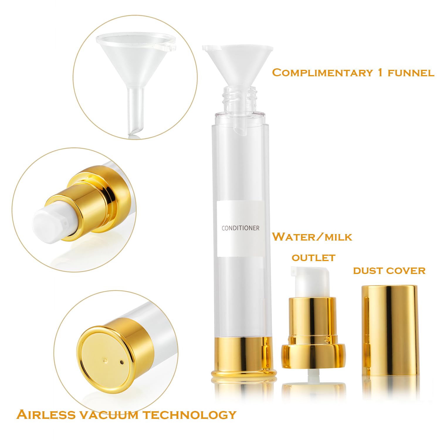 Golden Airless Pump Bottle Travel Set With Box Refillable Empty Cosmetic Pump Bottle Vacuum Bottles For Liquids Such As Hand Soa