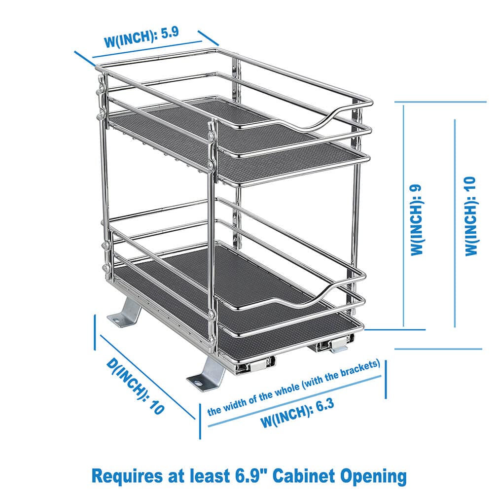 Ocg 2 Tier Pull Out Spice Rack Organizer(6.3'' W X 10'' D X 9'' H) For Cabinet, Slide Out Seasoning Organizer Fits Spices, Sauce
