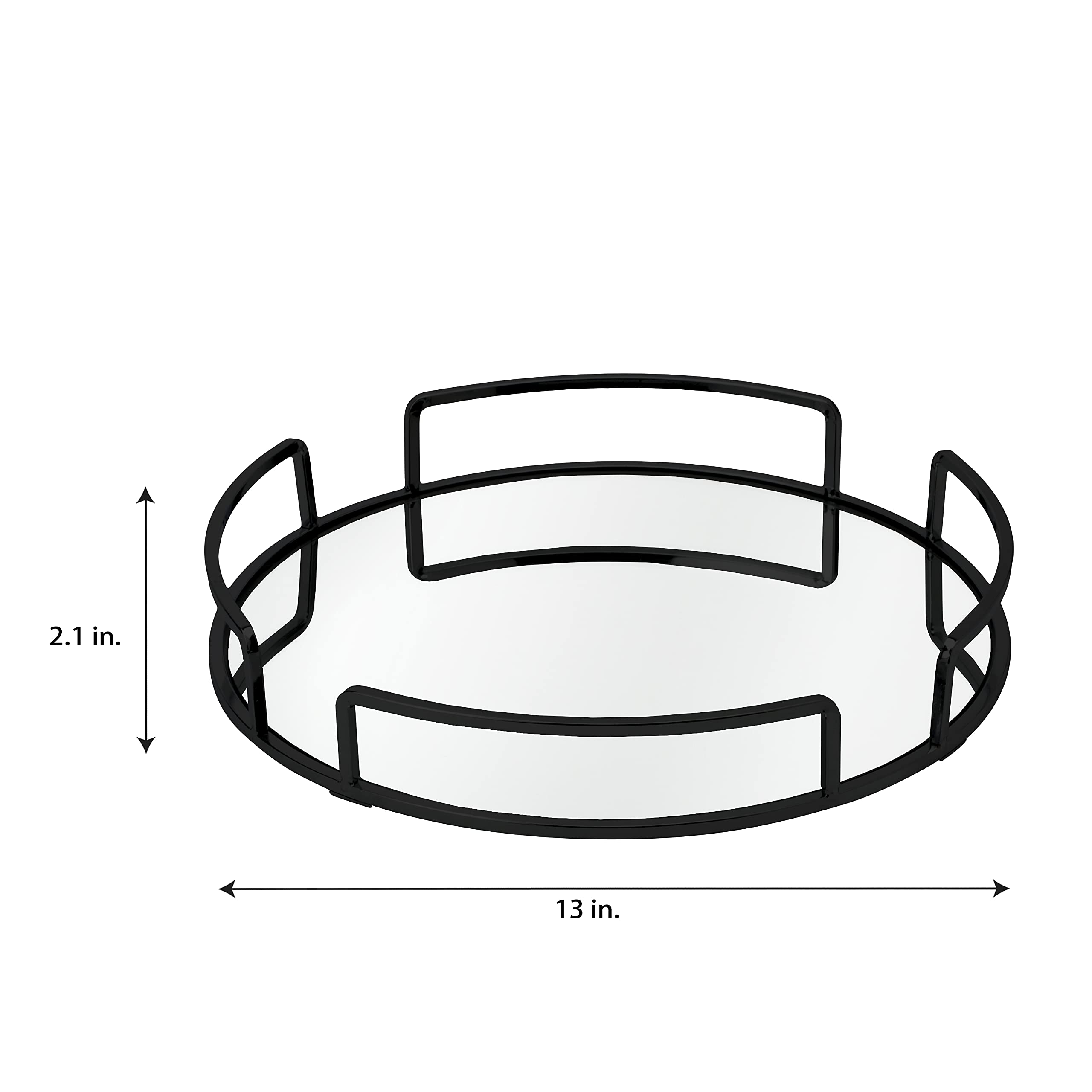 Home Details Rounded Mirrored Vanity Tray | Dimensions : 12.99'' L X 12.99'' W X 2.05'' H | Glass Base | Great For Cosmetics | J