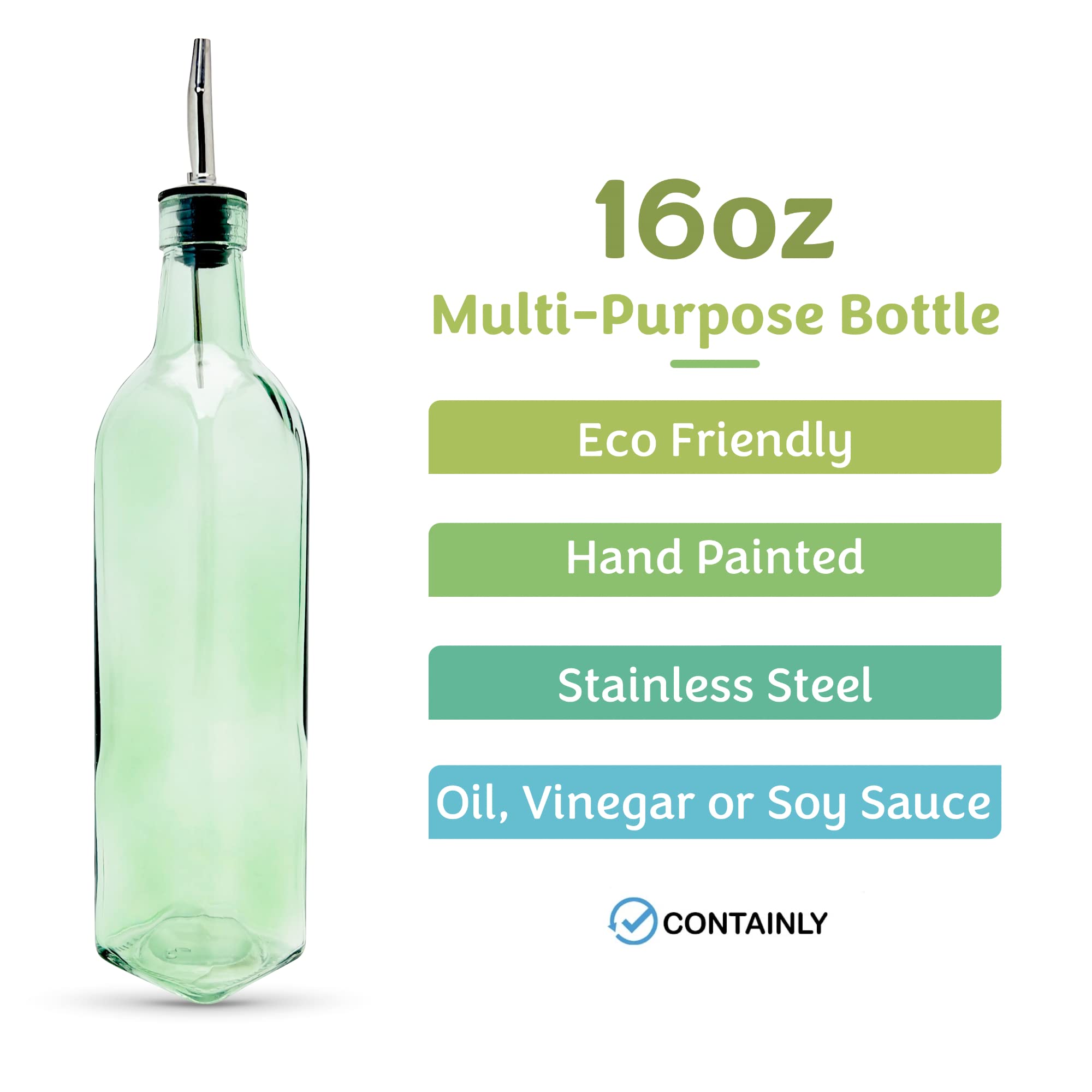 Containly 16Oz Glass Olive Oil/Vinegar Bottle For Kitchen, Olive Oil Dispenser With Stainless Steel Spout For Easy Pouring (16 O
