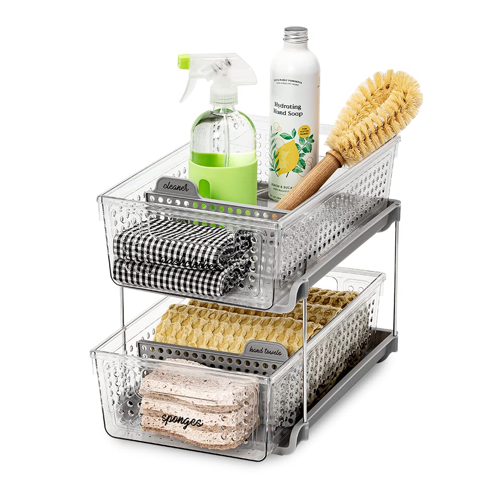 Madesmart 2-Tier Organizer Multi-Purpose Slide-Out Storage With Handles And Dividers For Home And Bath, Bpa Free, Pack Of 1, Cle