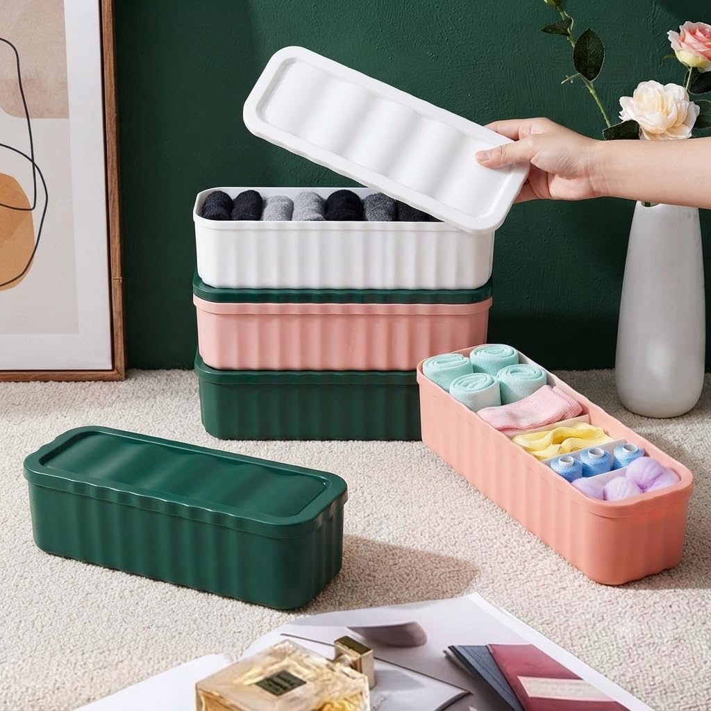 Nxtbuy Drawer Organizers With Lid For Underwear, Socks, Bras, Ties, Undergarments, And Scarves  Closet Storage Dividers For Hou