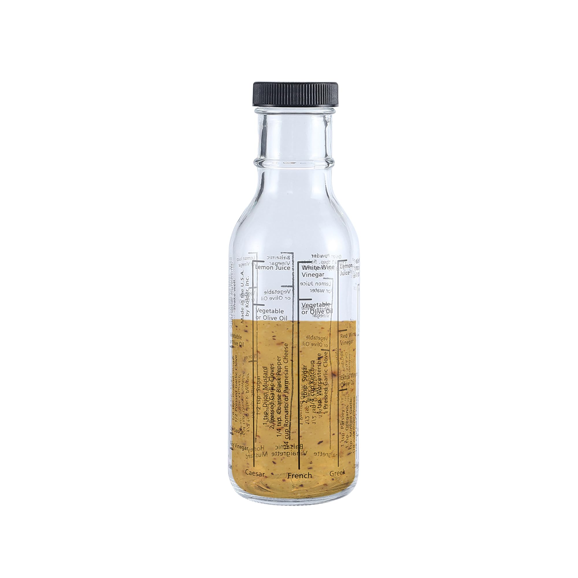 Fox Run Glass Salad Dressing Shaker Bottle, 300 ml/10.15 oz Dressing Bottle With Measurements and Recipes