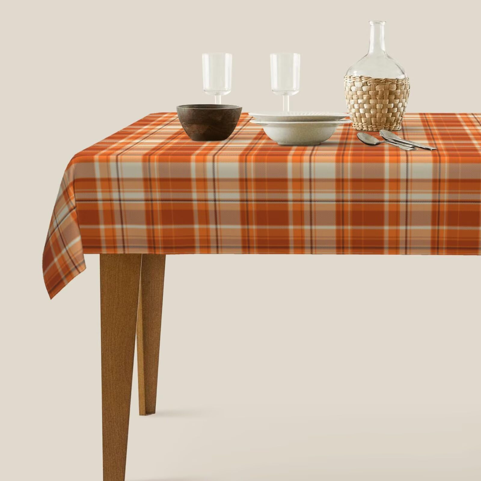 BETGINY Fall Tablecloth 60 x 120 Inch Rectangle Autumn Thanksgiving Plaid Table Cloth Wrinkle Resistant Rustic Tablecloth for Ho