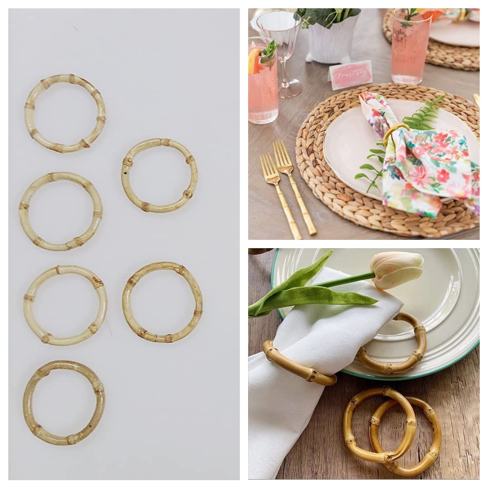 Pupuzao Natural Bamboo Handmade Napkin Rings (6-Pack) For Dinning Table - Rustic Style Decor, Yellow (Bnr6)