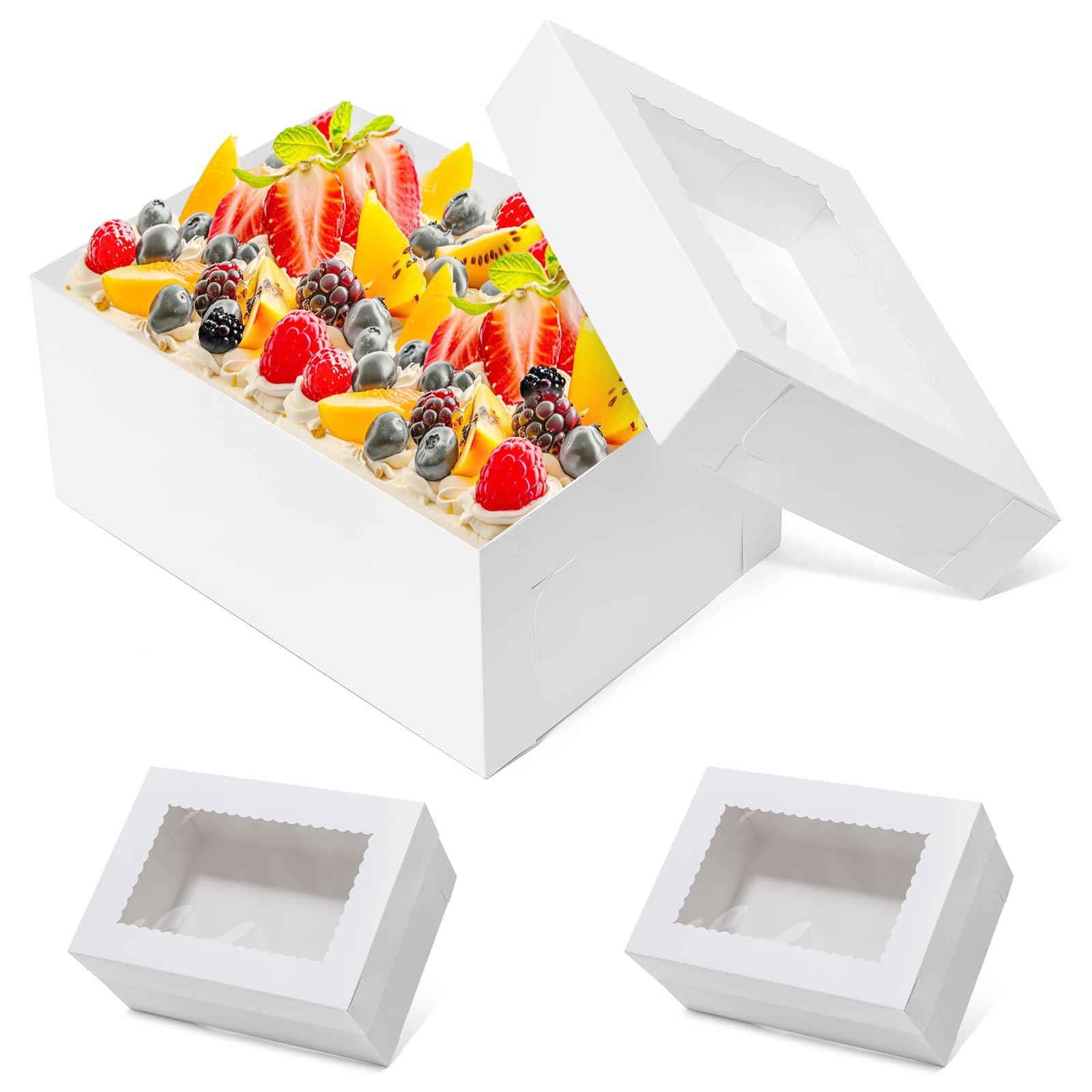 Wowxyz 6pcs 14x10x6.5 Cake Boxes Rectangle Quarter Sheet 1/4 Sheet Bakery Boxes with Window - Donuts, Pastry Baking Cake, Pie Wh