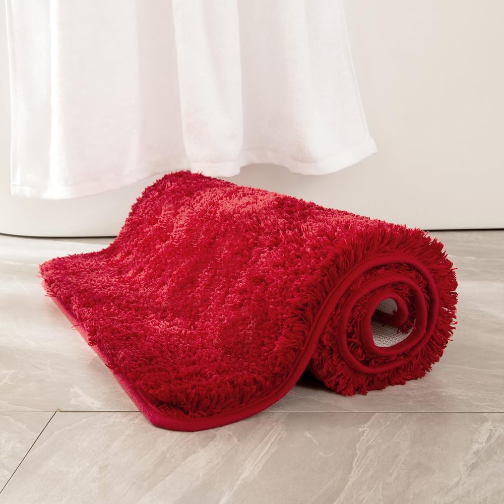Miulee Christmas Red Bath Rugs For Bathroom - Soft And Absorbent Non-Slip Rug For Shower Bath And Toilet, Machine Washable, 16''