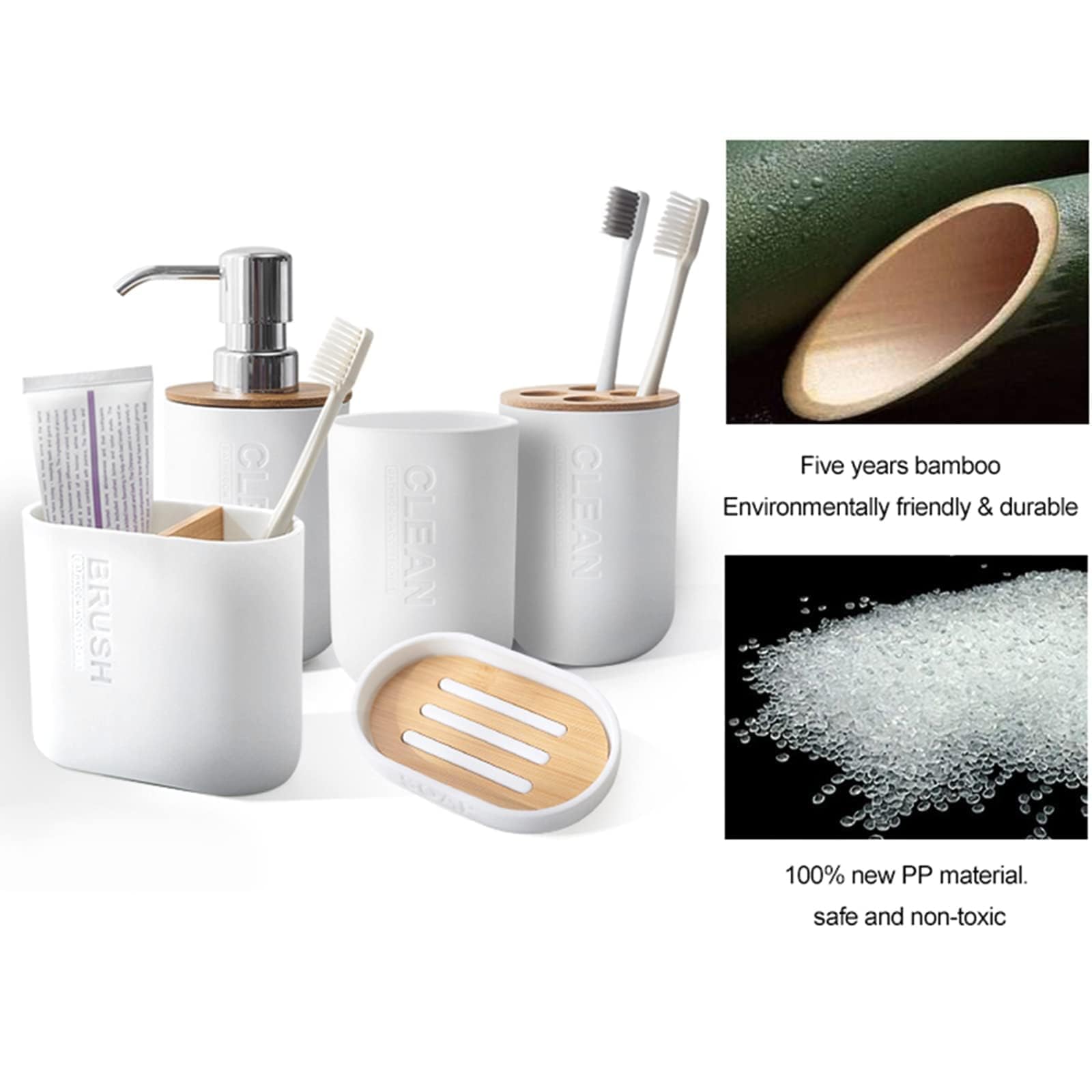 Toothbrush Holders Bamboo Electric Toothbrush Holder Bathroom Storage Organizer Countertop For Toothpaste, Floss, Razor, White