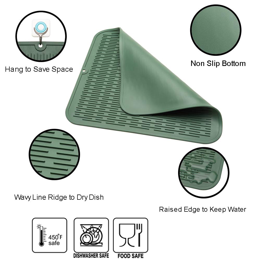 Zlr Silicone Dish Drying Mat For Kitchen Counter Xl - Multi Usage Eco Friendly Drying Matt Kitchen Counter - Easy To Clean Heat